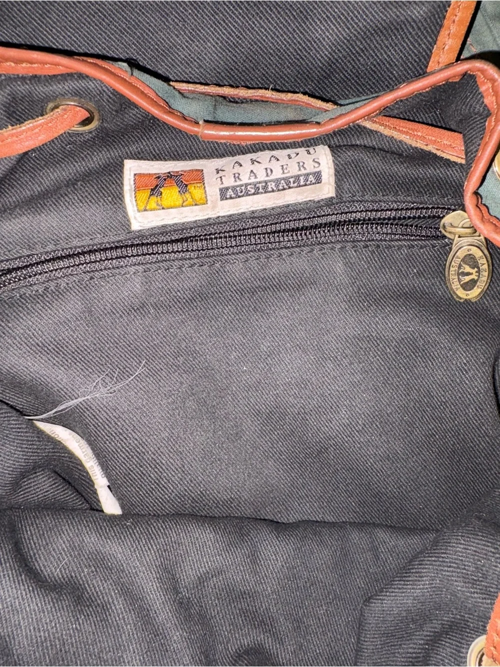 Men's Green Canvas and Brown Leather Backpack